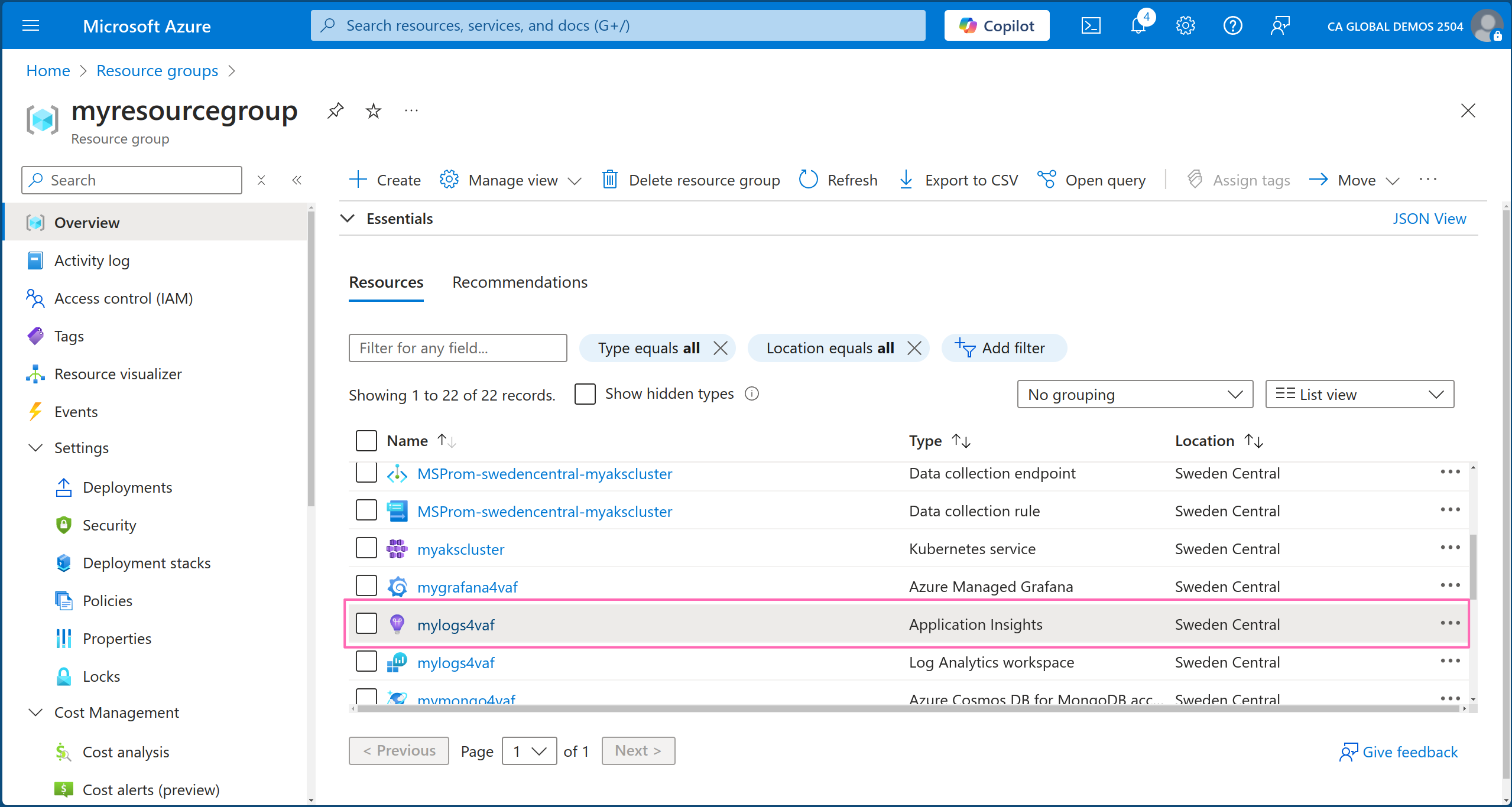 Application Insights resource