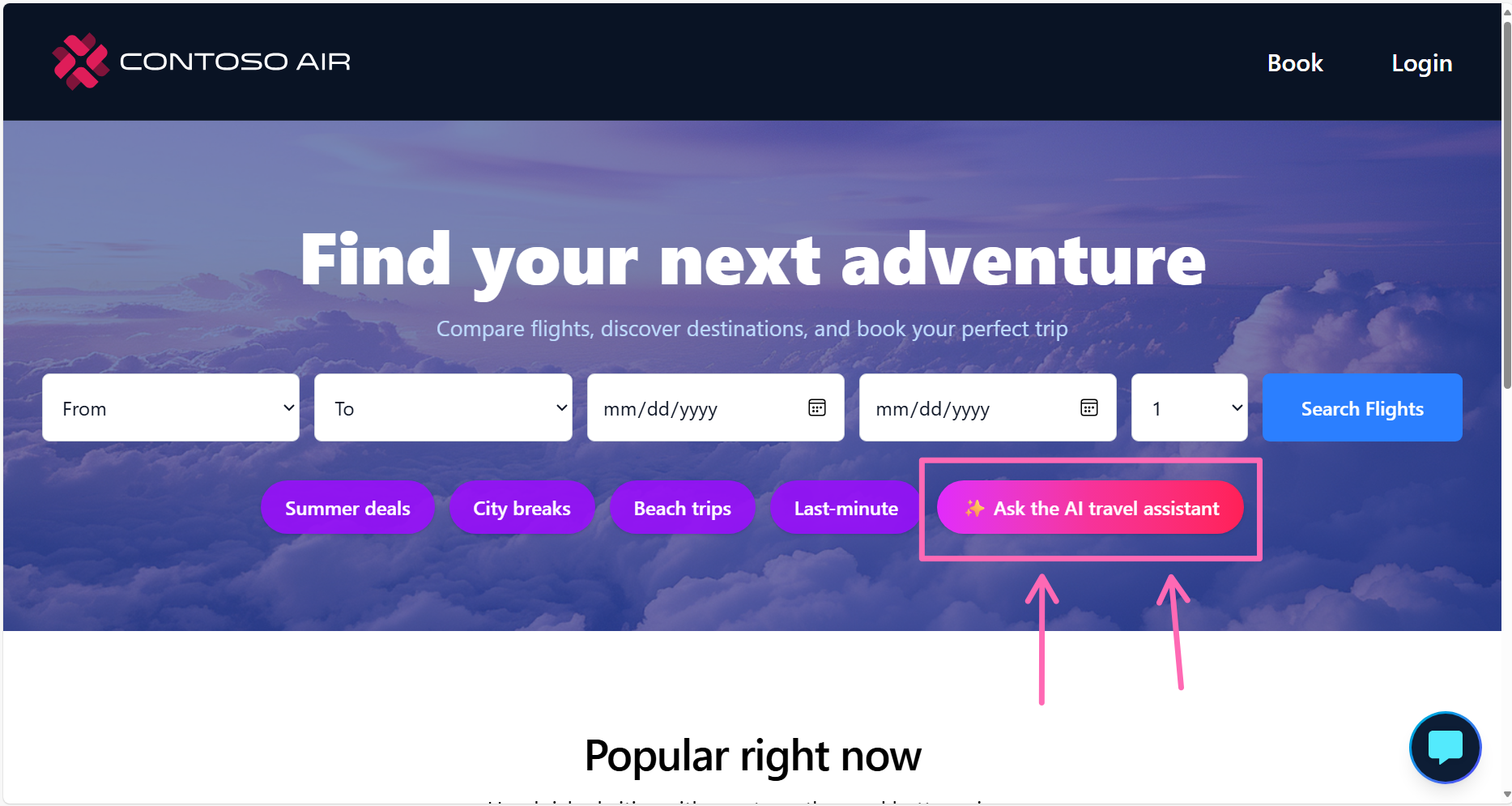 Ask the AI travel assistant