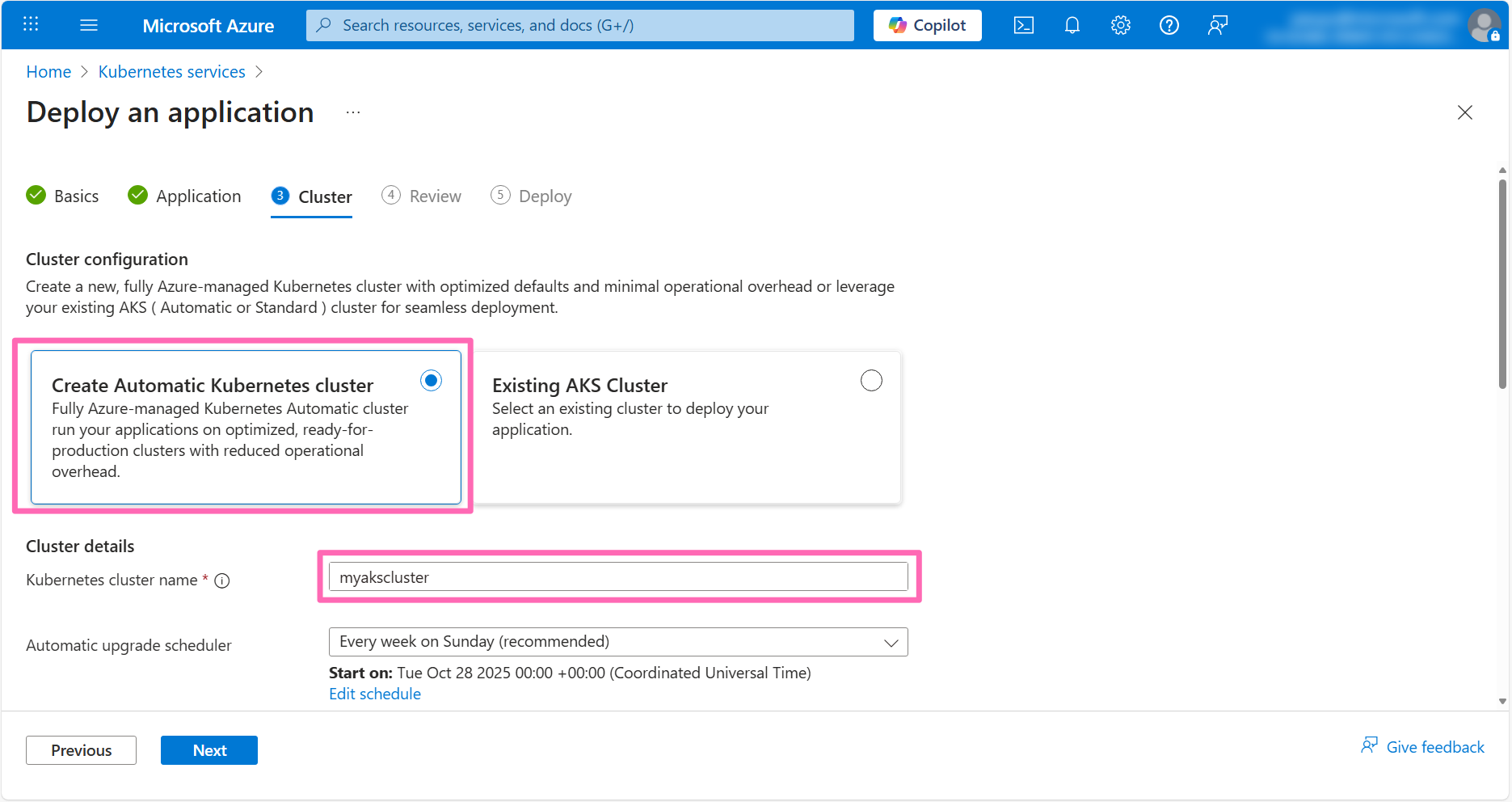 AKS Automatic cluster creation