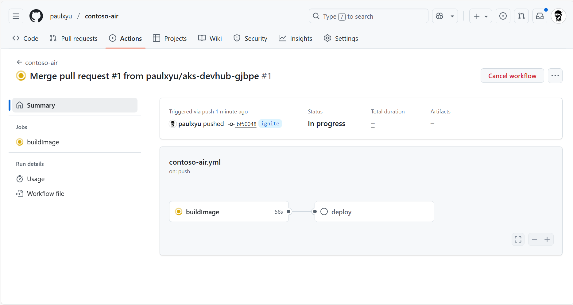 GitHub Actions workflow run