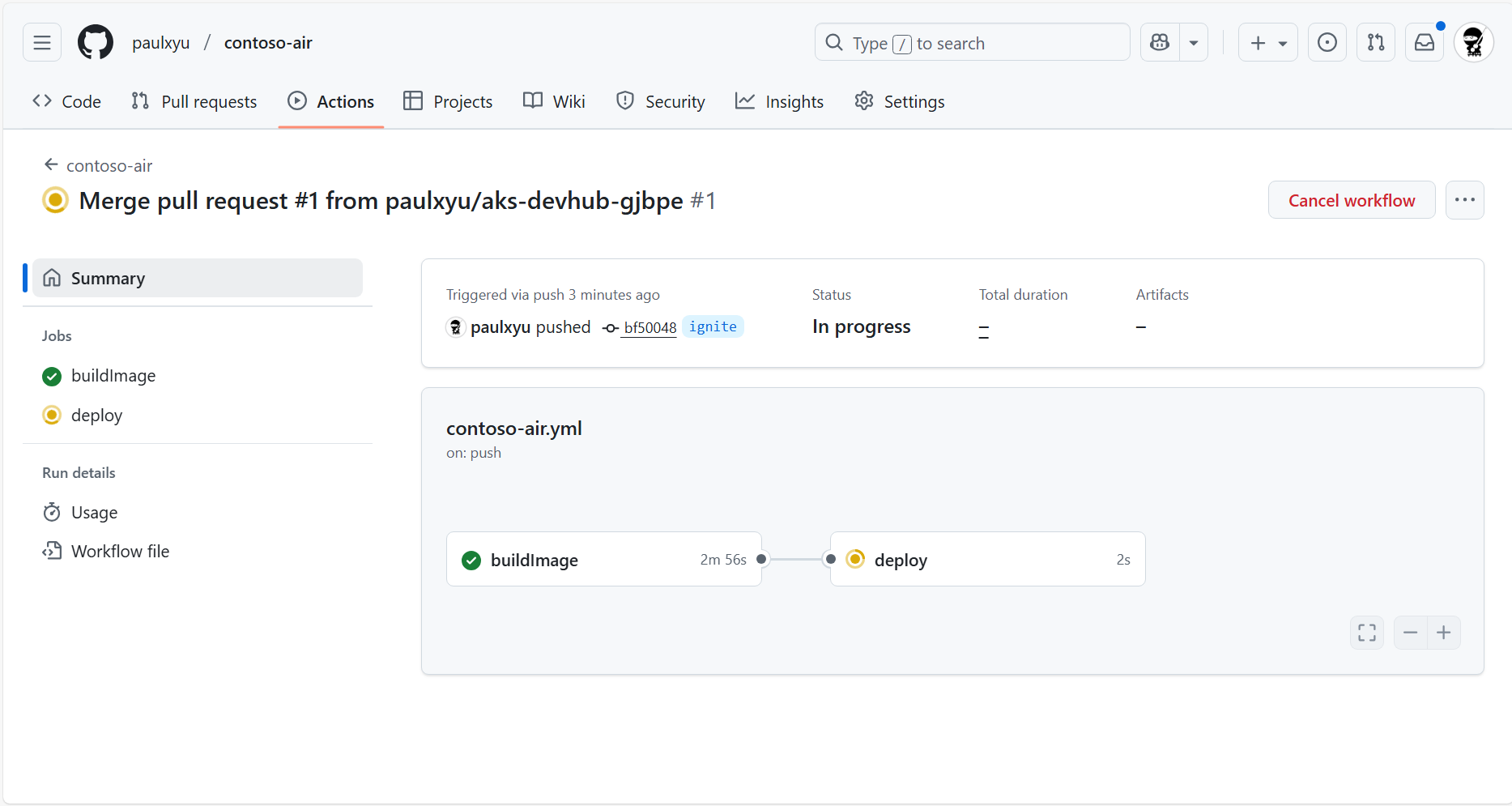 GitHub Actions workflow logs