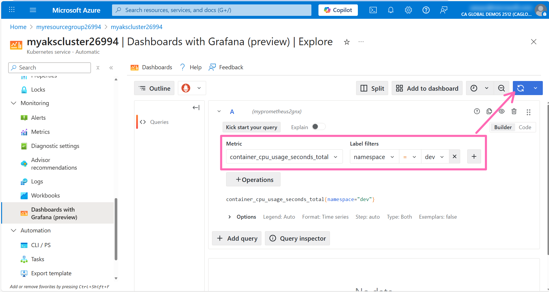 Grafana explore with PromQL