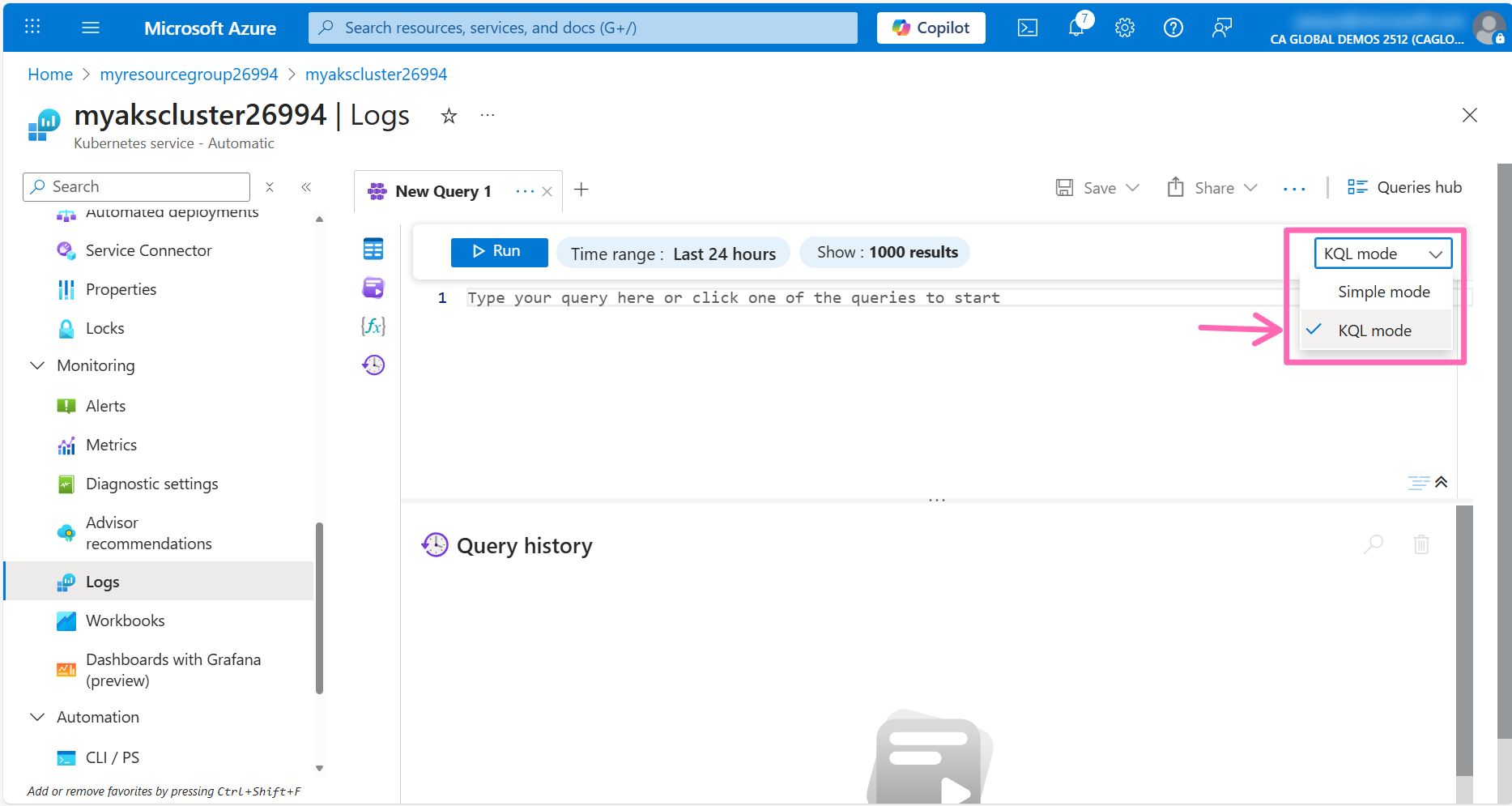 Contoso Air container logs via KQL